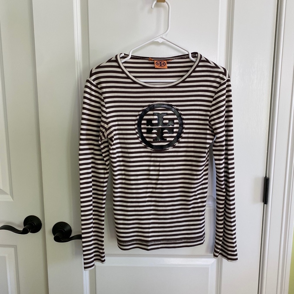 Tory Burch brown and off white logo long sleeve